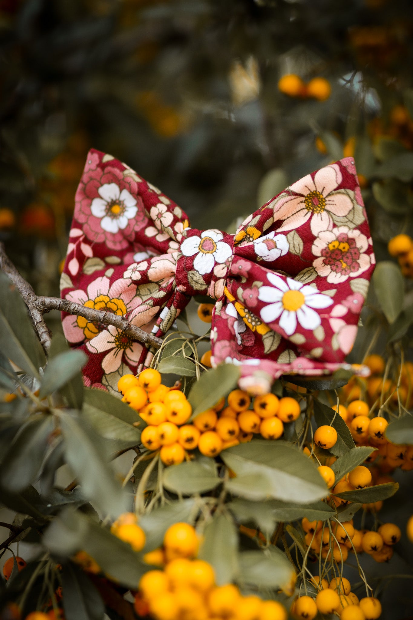 "Burgundy Bloom" Schleife für Hundehalsbänder - Mr. Fox Hundezubehör