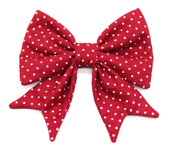 "Burgundy Polkadot" sailor bow for dog collars
