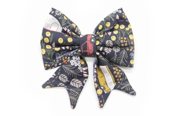 "Comfy Camping" sailor bow for dog collars