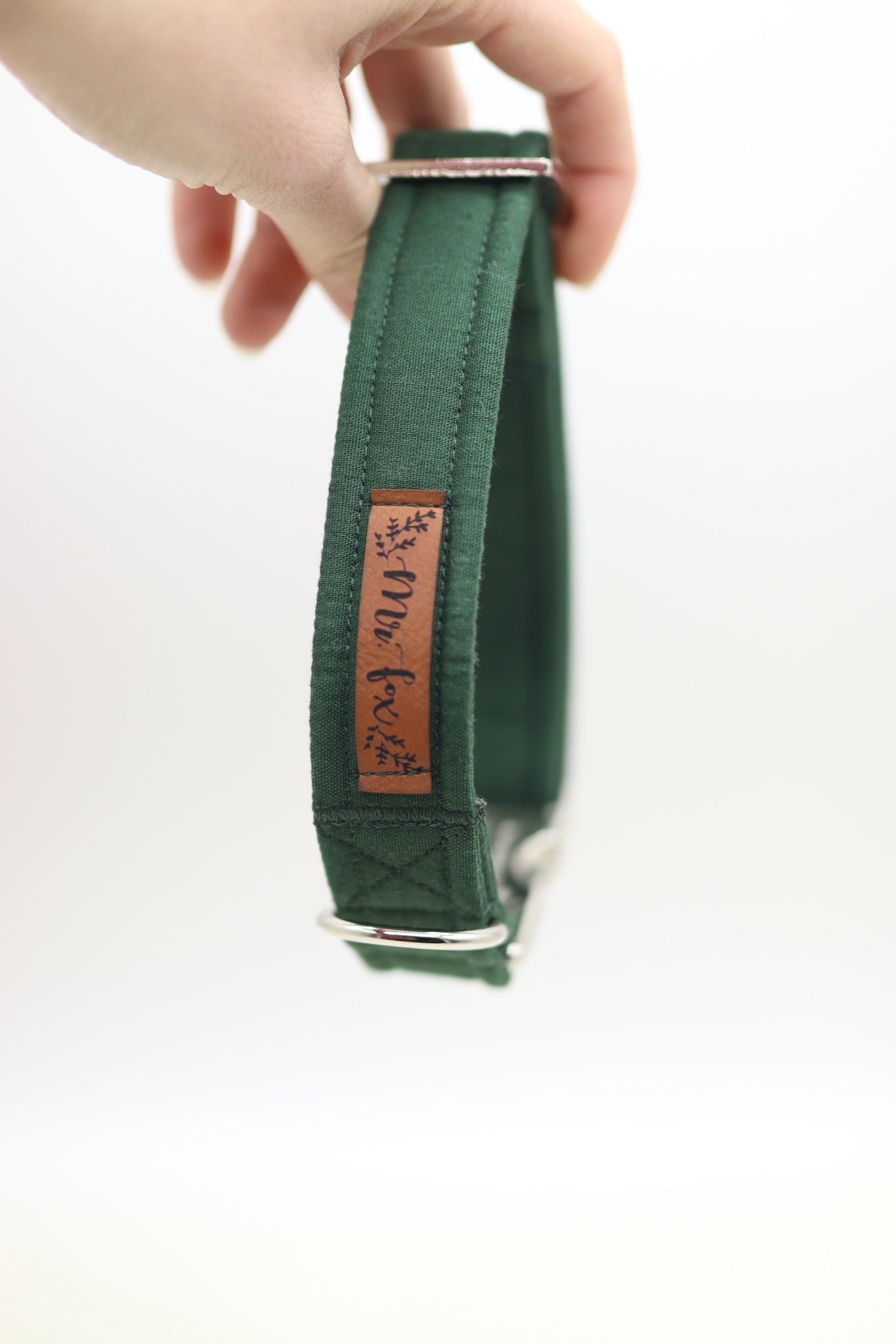 READY TO SHIP "Bottle Green Uni" dog collar Regular (2,5cm) metal buckle for neck size 34-39cm