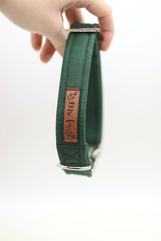 READY TO SHIP "Bottle Green Uni" dog collar Regular (2,5cm) metal buckle for neck size 34-39cm