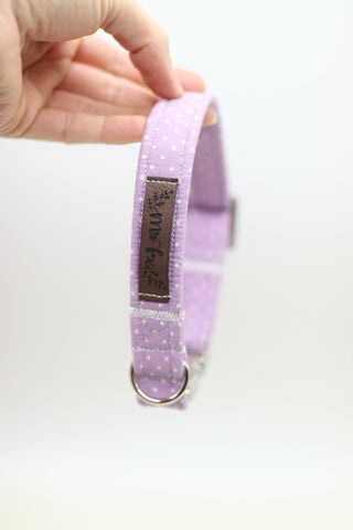 READY TO SHIP "Lilac Polkadot" Halsband small (2cm) Metallschnalle für HU 30-35cm