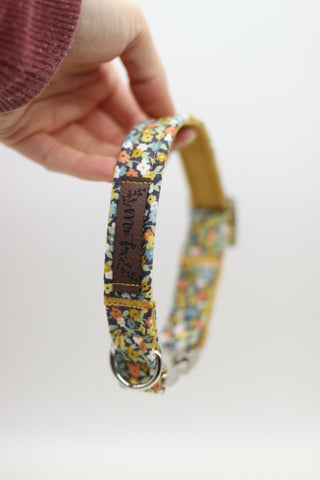 READY TO SHIP "Magical Marigolds" collar Small (2cm) metal buckle for neck size 30-35cm