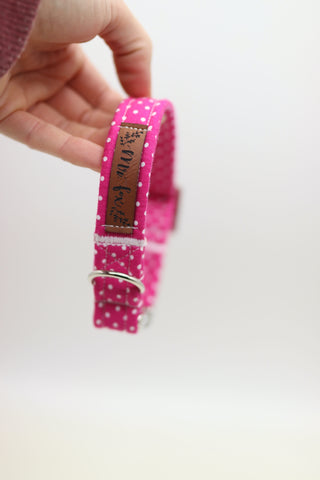 READY TO SHIP "Pink Polkadot" collar Small (2cm) metal buckle for neck size 27-32cm