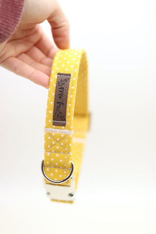 READY TO SHIP "Mustard Polkadot" collar regular (2.5cm) metal buckle for neck size 37-45cm