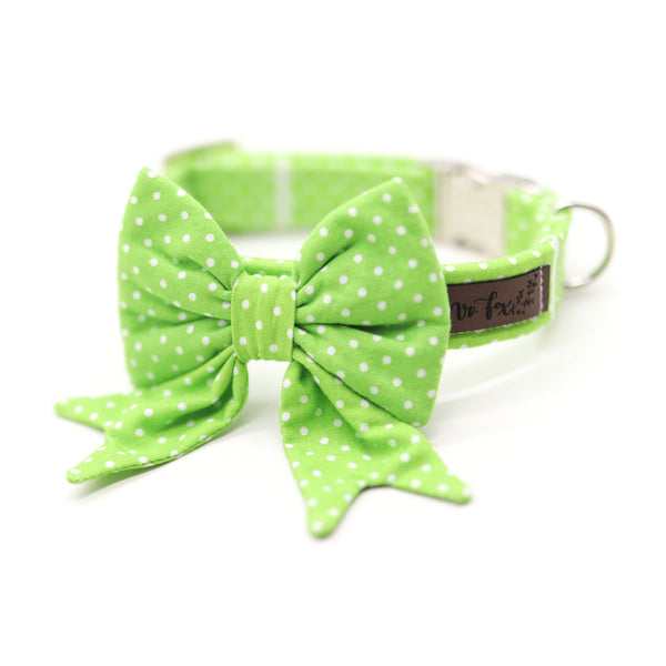 "Apple Green Polkadot" sailor bow for dog collars