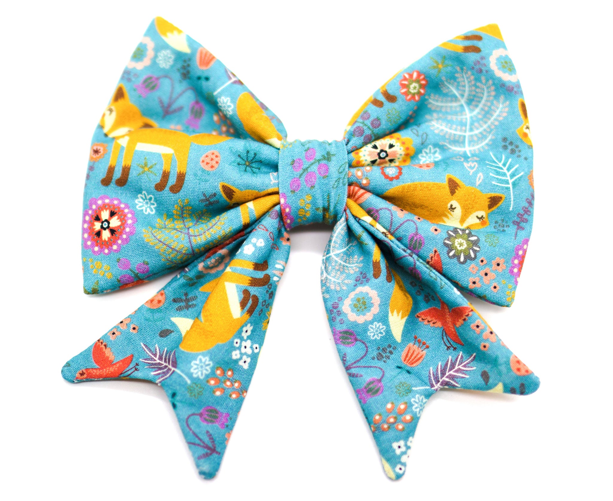 "Fox & Flowers" sailor bow for dog collars