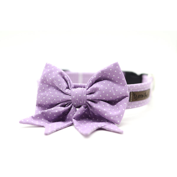 "Lilac Polkadot" sailor bow for dog collars